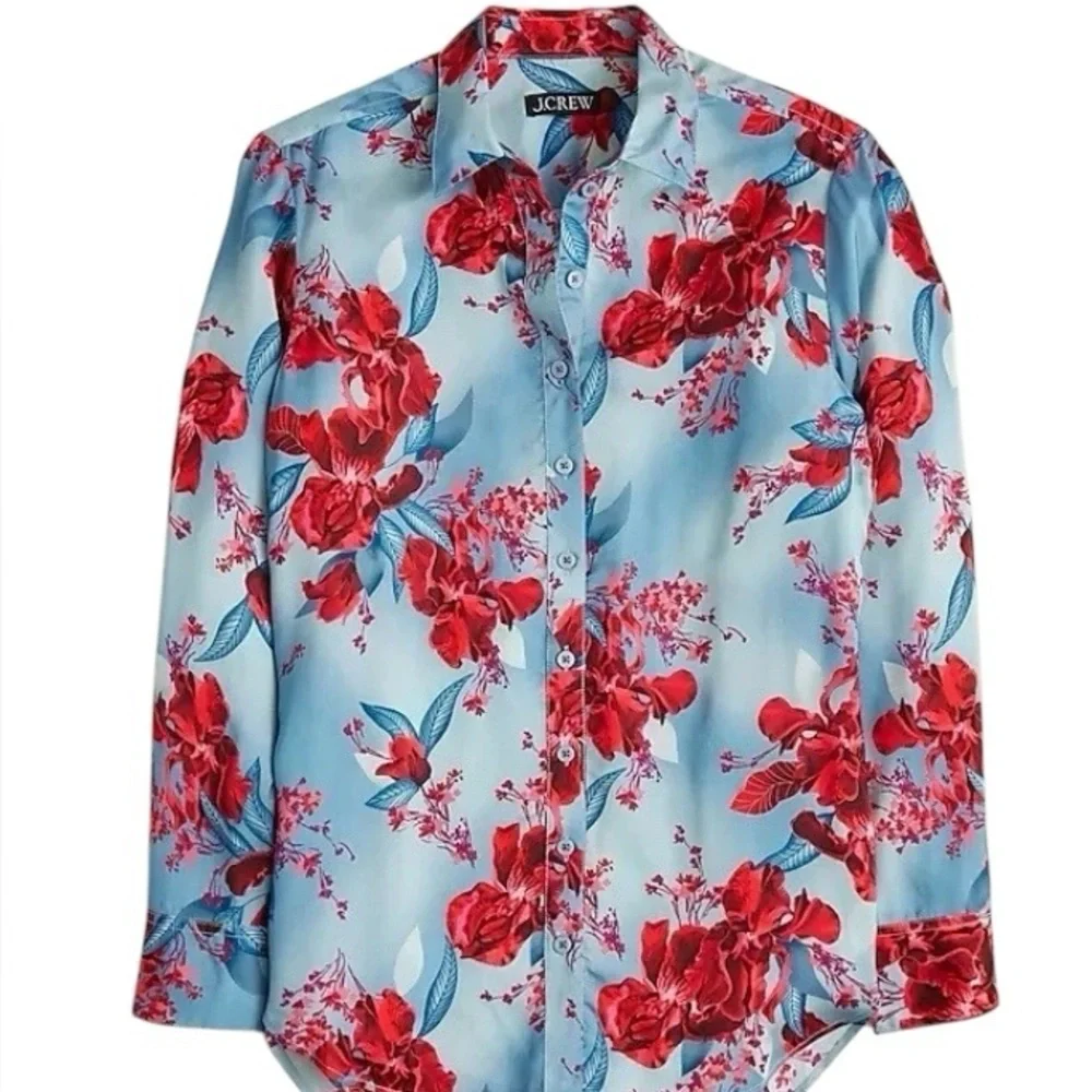 J. Crew - Drapey Relaxed Fit Button Down Floral Viscose Twill Blouse Sz Xs